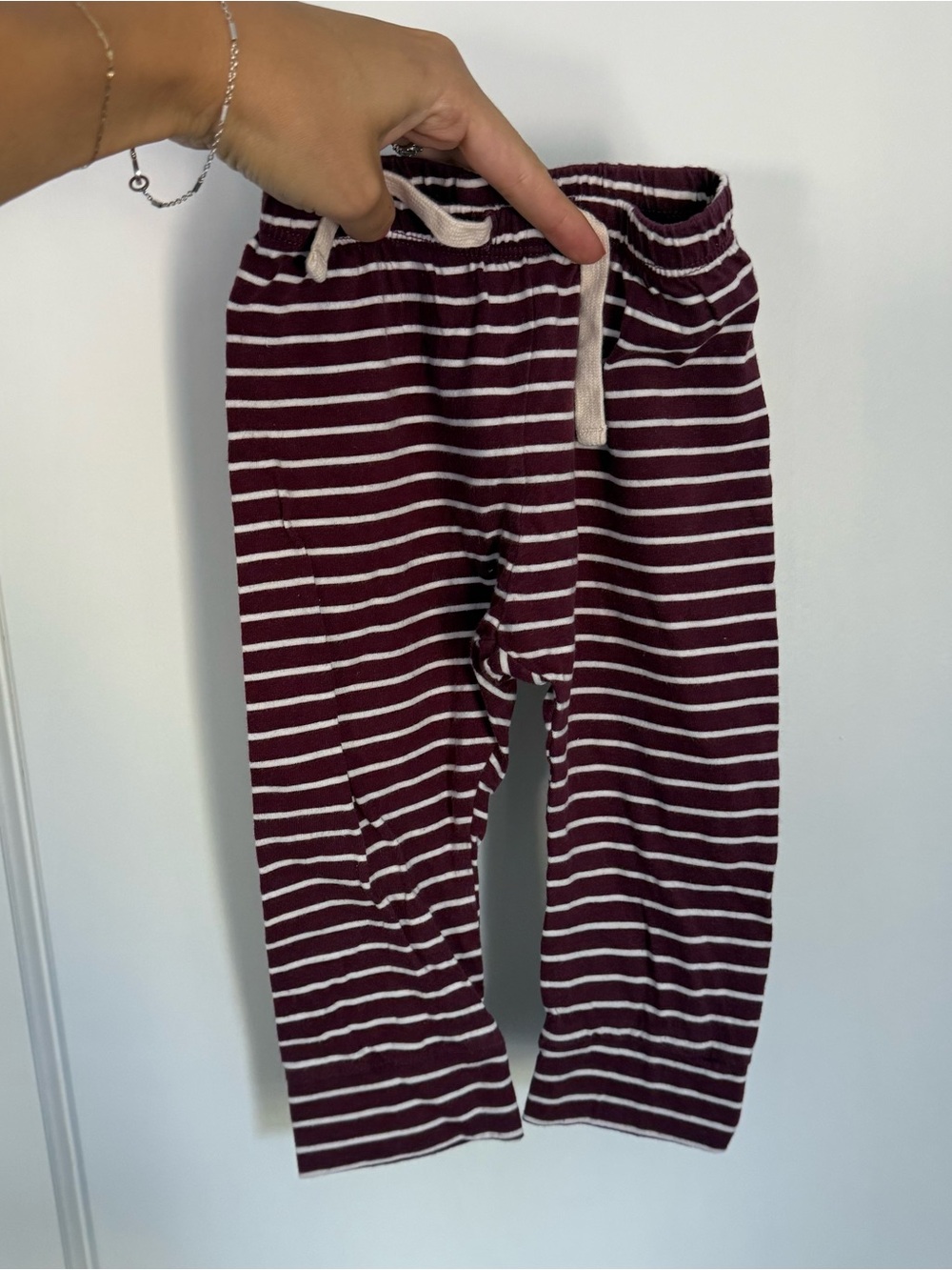 GAP Baby Maroon & White Striped Drawstring Pants 12-18